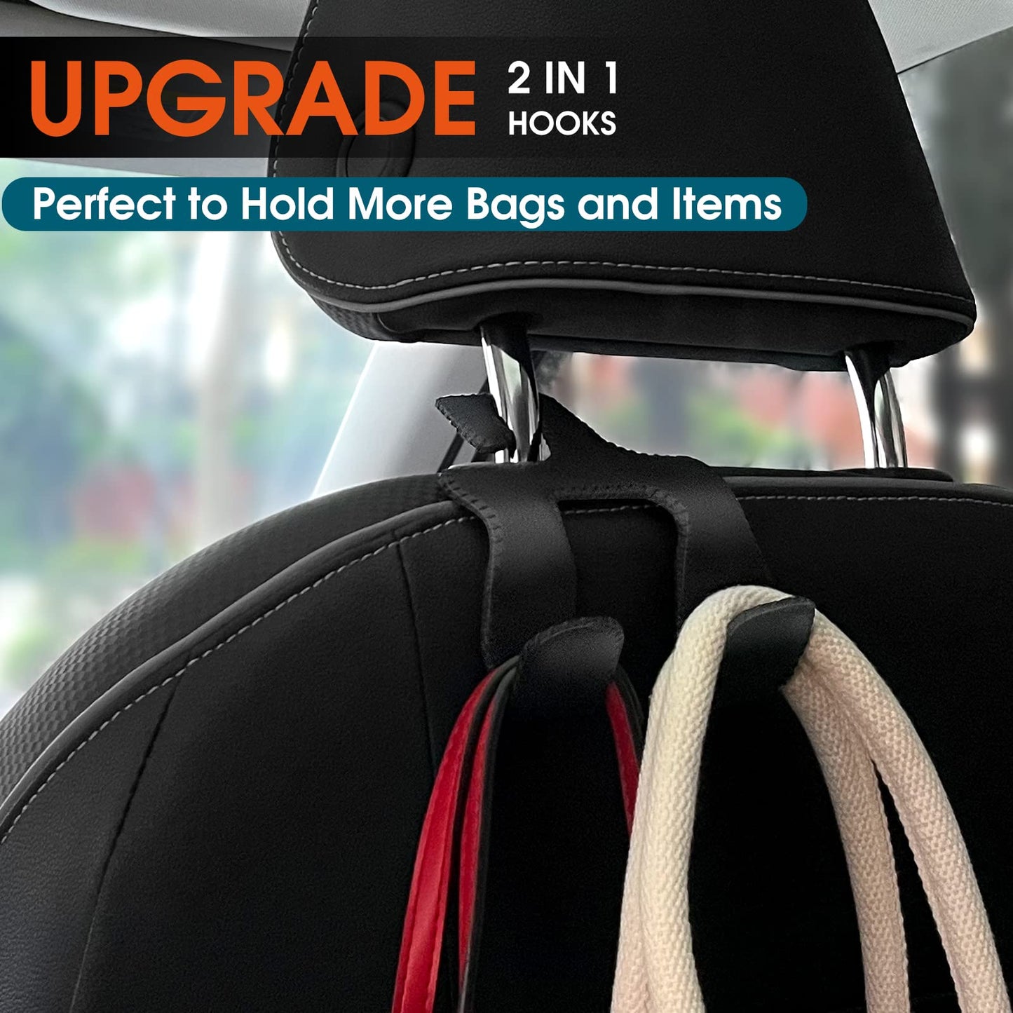 LANVRION Car Headrest Hooks for Purses and Bags, Upgraded 2 in 1 Cars Back Seat Head Rest Hanger Vehicle Leather Organizer Storage Holder Hook Matching Cars Interior