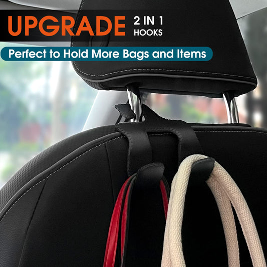 LANVRION Car Headrest Hooks for Purses and Bags, Upgraded 2 in 1 Cars Back Seat Head Rest Hanger Vehicle Leather Organizer Storage Holder Hook Matching Cars Interior
