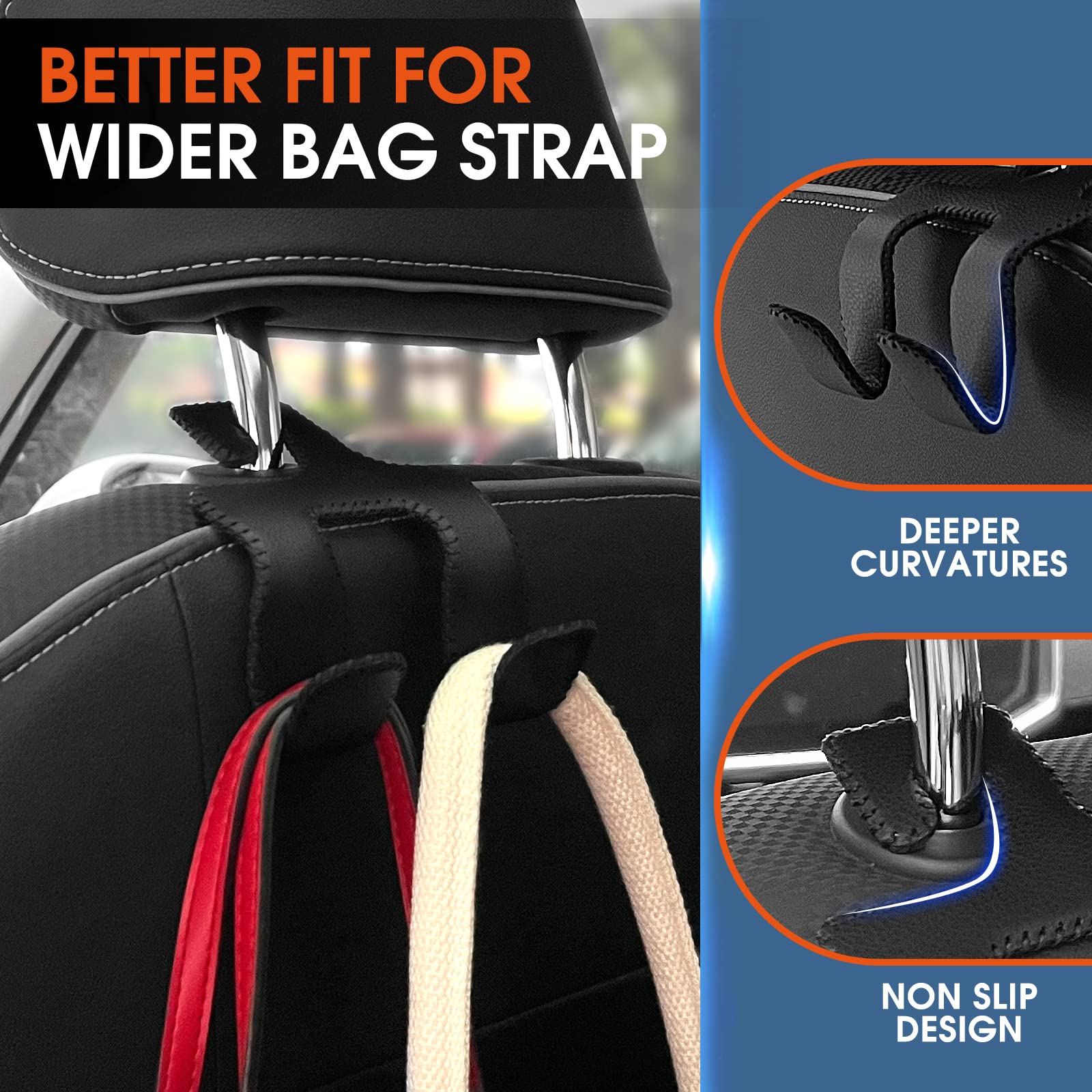 LANVRION Car Headrest Hooks for Purses and Bags Upgraded 2 in 1 Cars Back Seat Head Rest Hanger Vehicle Leather Organizer Storage Holder Hook
