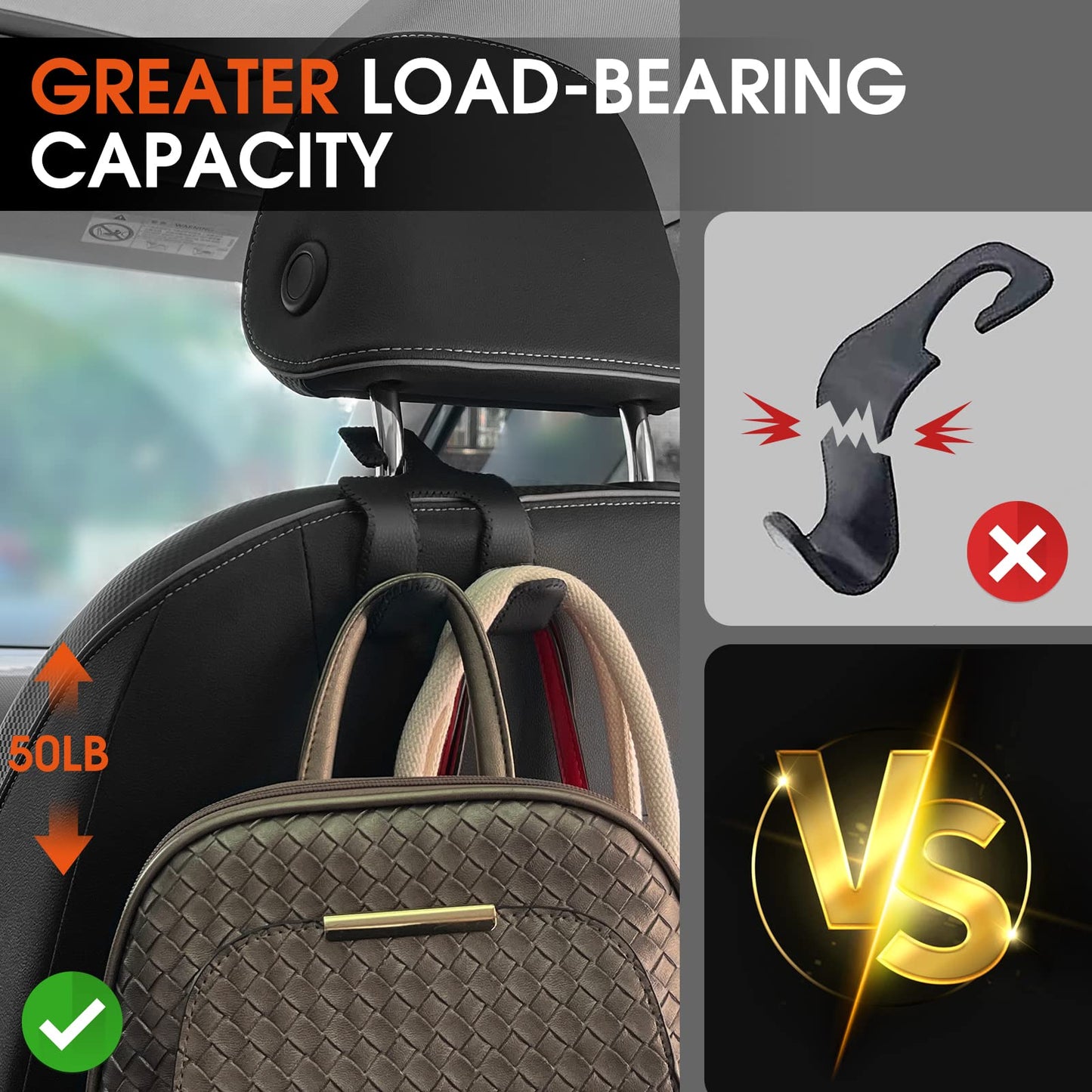 LANVRION Car Headrest Hooks for Purses and Bags, Upgraded 2 in 1 Cars Back Seat Head Rest Hanger Vehicle Leather Organizer Storage Holder Hook Matching Cars Interior